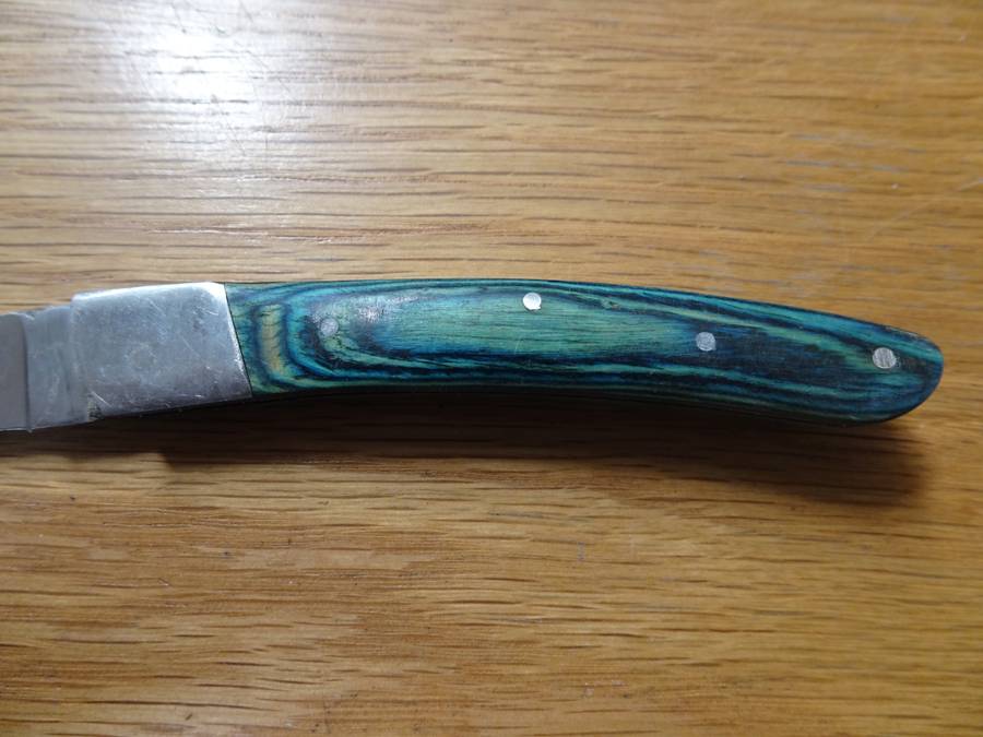 Vintage Pocket Folding Knife With Blue Wooden Handle - See Description