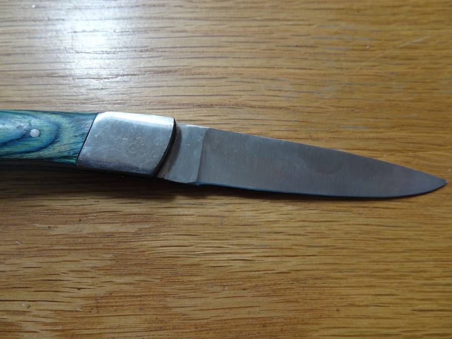 Vintage Pocket Folding Knife With Blue Wooden Handle - See Description
