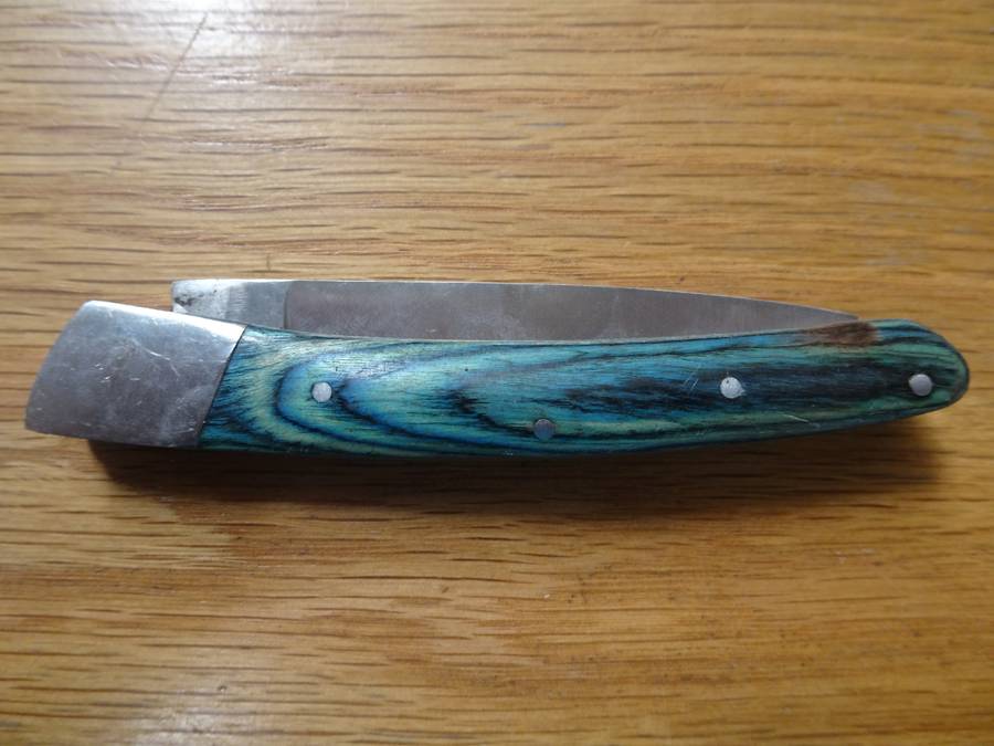 Vintage Pocket Folding Knife With Blue Wooden Handle - See Description