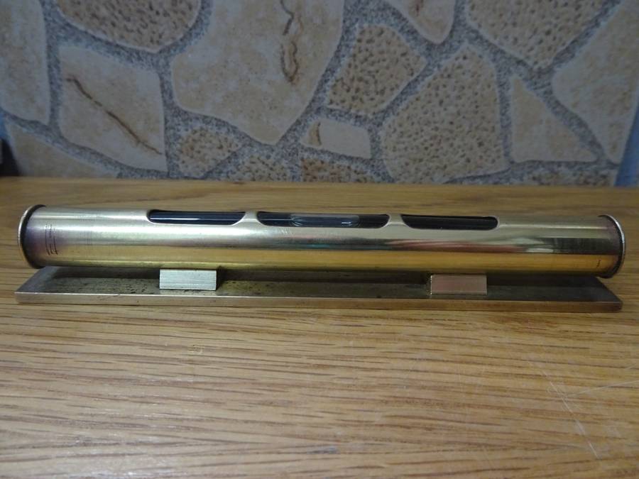 Small Antique French Brass Pocket Spirit Level, Vintage Metal Measuring Tool from France