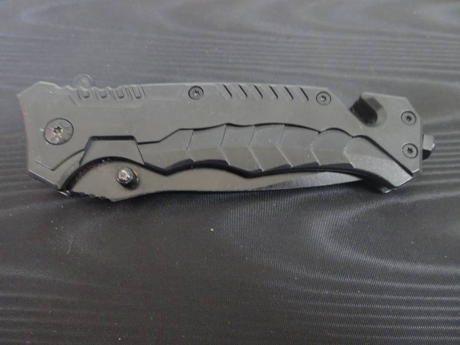 Stunning Black Unbranded Chinese Folding Knife With Glass Breaker And Belt Cutter - Good Condition