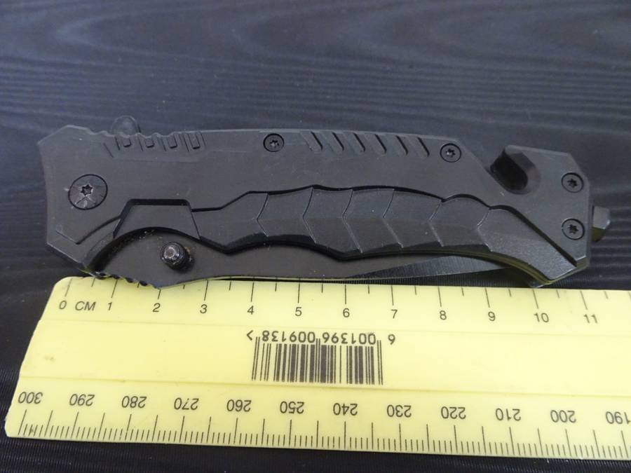 Stunning Black Unbranded Chinese Folding Knife With Glass Breaker And Belt Cutter - Good Condition