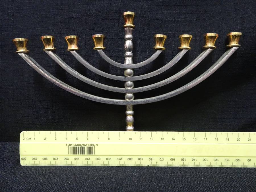 Stunning Silver And Gold Plated 9 Branch Israel Menorah Hanukah Table Candle Centerpiece