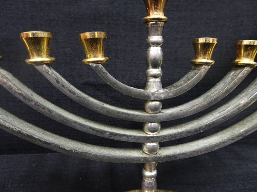 Stunning Silver And Gold Plated 9 Branch Israel Menorah Hanukah Table Candle Centerpiece