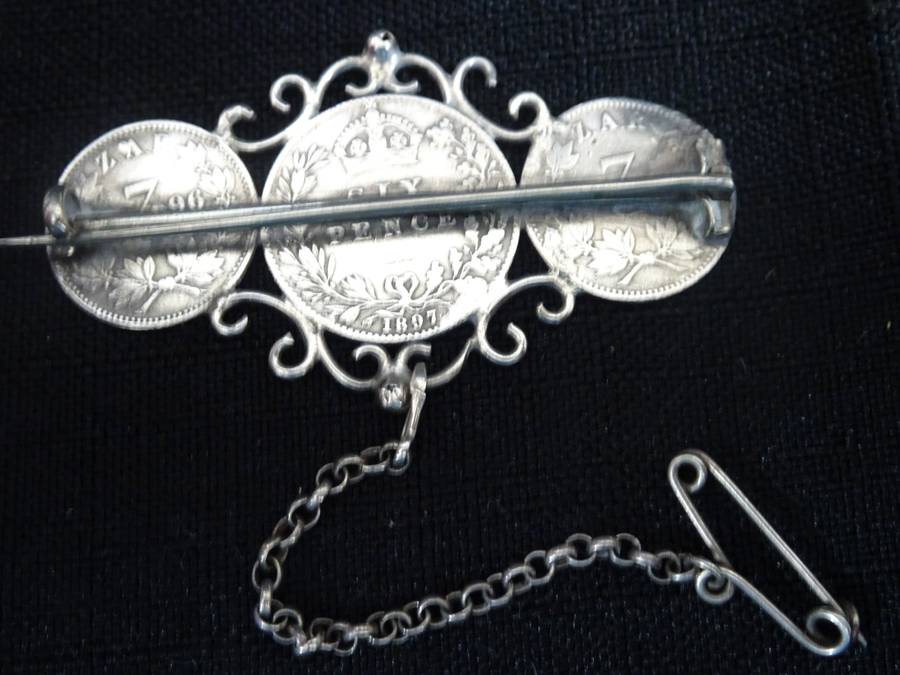 Stunning Silver POW Brooch With Two ZAR Coins,Three Pence 1896 And One British Six Pence 1897-9Grams