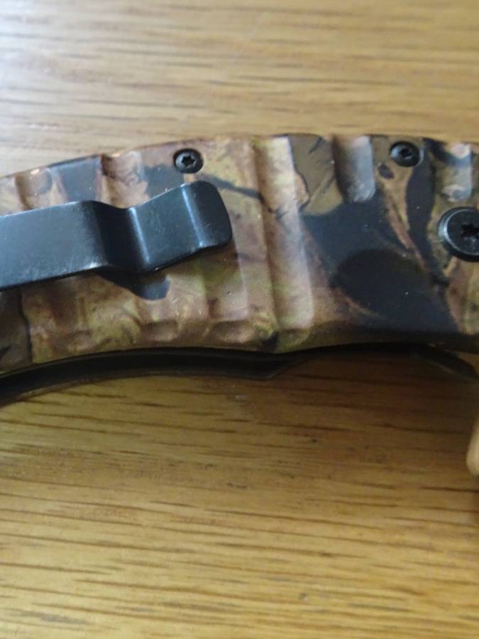 Stunning DOW Stainless (420) Brown Camo Assisted Open Gut Hook Pocket Hunting Knife