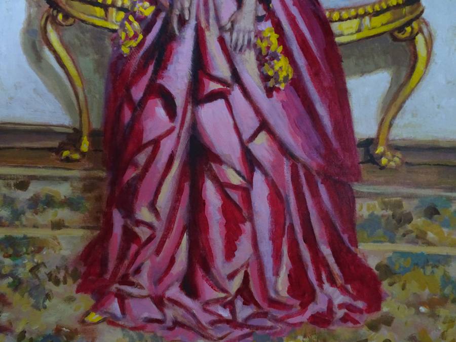 Beautiful Large Oil On Board Of a Lady In Pink By South African Artist Rinus Muller 1999