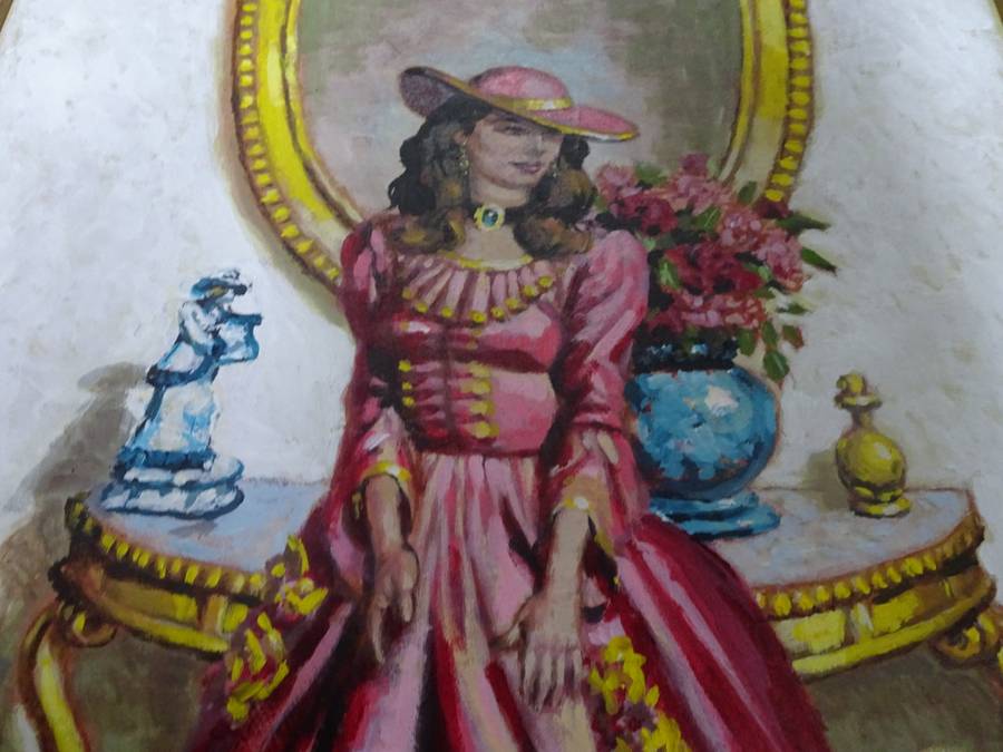 Beautiful Large Oil On Board Of a Lady In Pink By South African Artist Rinus Muller 1999