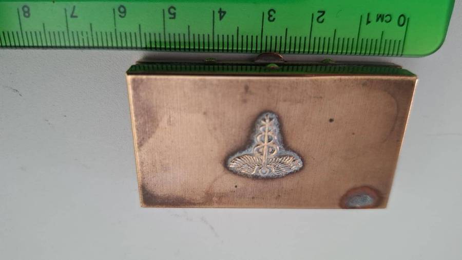 Very Rare Brass Pillbox with the Caduceus Symbol In Good Conditioin