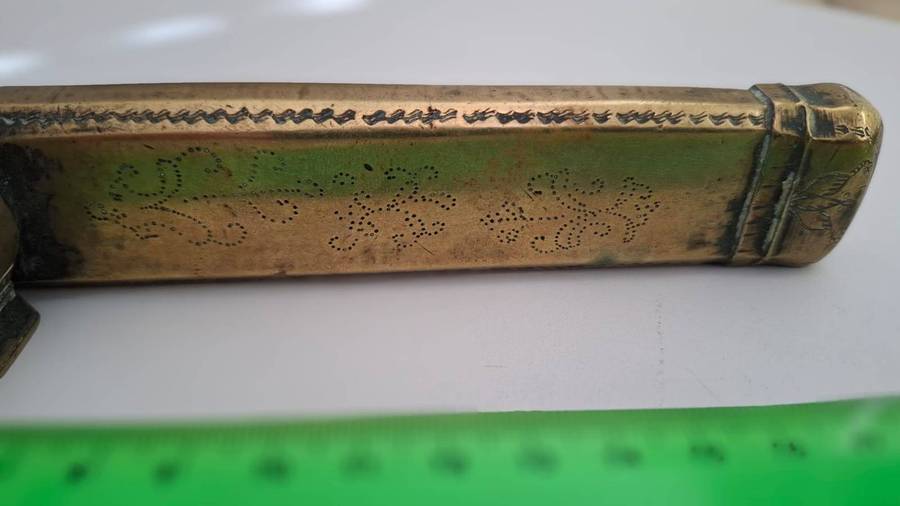 Very Rare Antique Armenian Bronze Pen Case with Inkwell Divit Qalamdan 18-19th Century