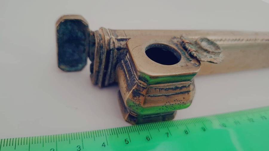 Very Rare Antique Armenian Bronze Pen Case with Inkwell Divit Qalamdan 18-19th Century