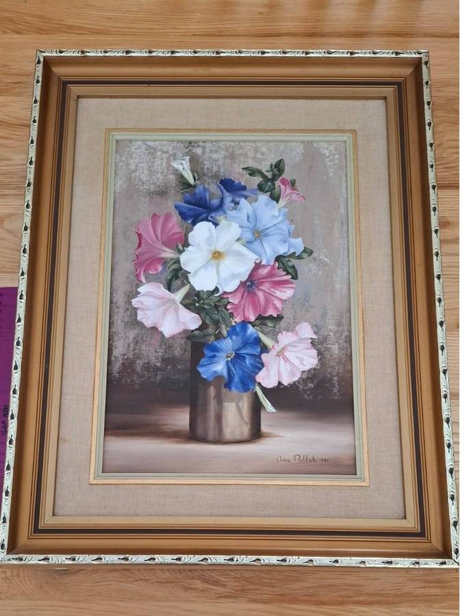 Beautiful Large  Oil on Board by SA Artist Anna Robberts - Bouquet of Flowers 1986 Framed