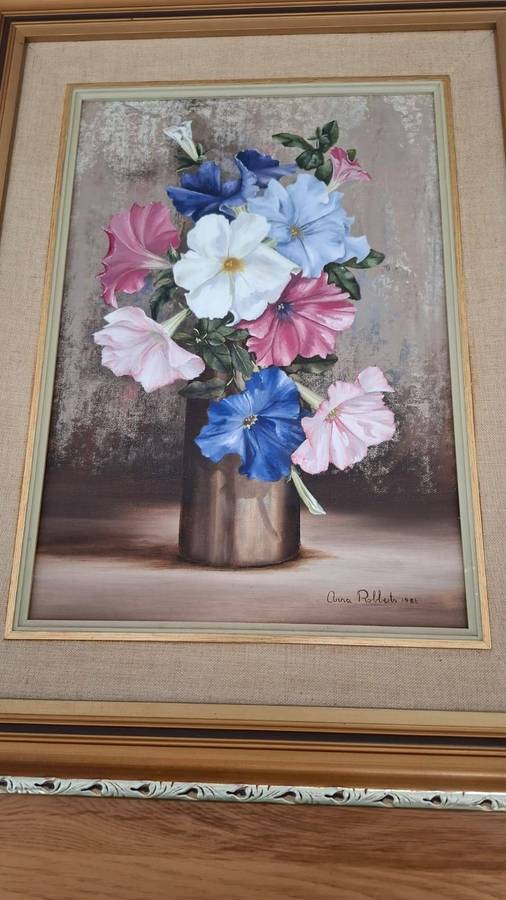 Beautiful Large  Oil on Board by SA Artist Anna Robberts - Bouquet of Flowers 1986 Framed