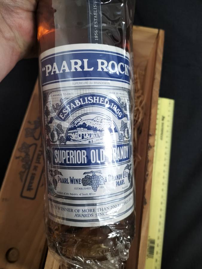 Vintage Paarl Rock 1856 Superior Old Brandy with Wooden Box - Sealed - Good Condition