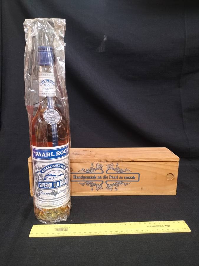 Vintage Paarl Rock 1856 Superior Old Brandy with Wooden Box - Sealed - Good Condition