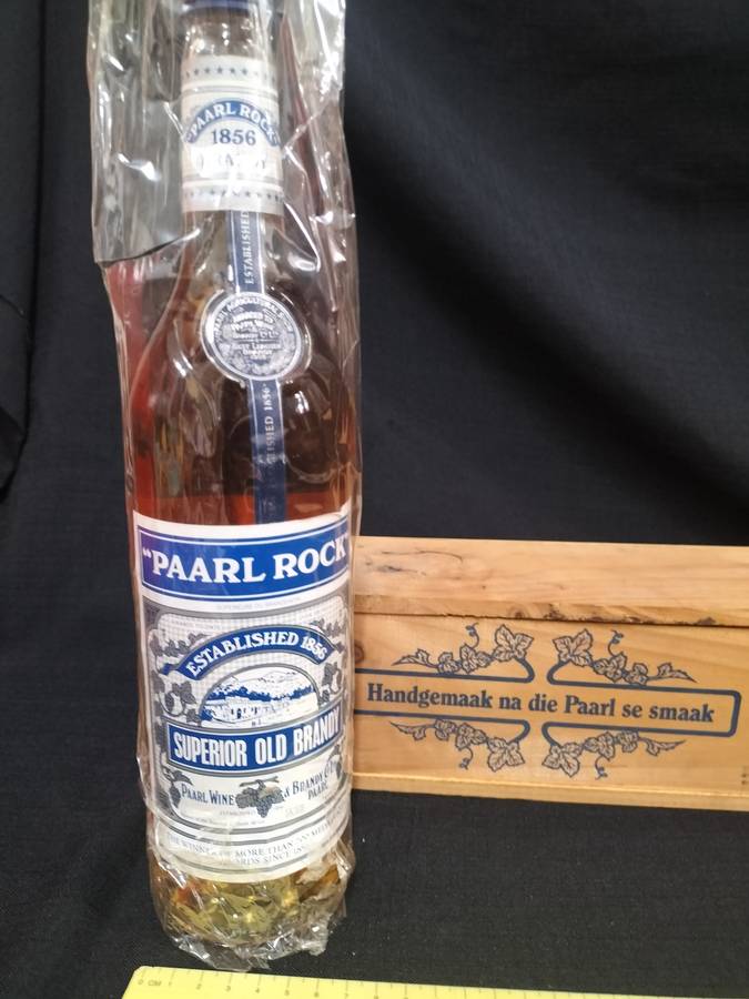 Vintage Paarl Rock 1856 Superior Old Brandy with Wooden Box - Sealed - Good Condition