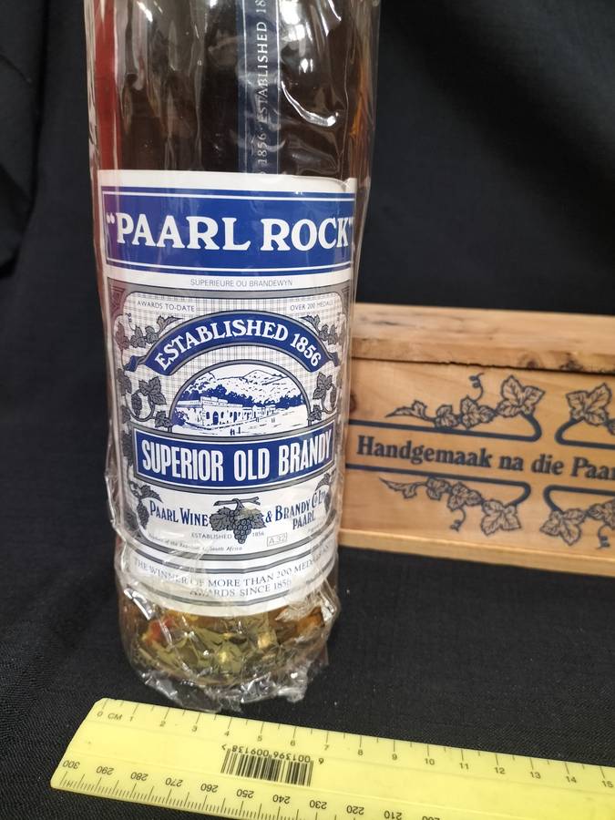 Vintage Paarl Rock 1856 Superior Old Brandy with Wooden Box - Sealed - Good Condition