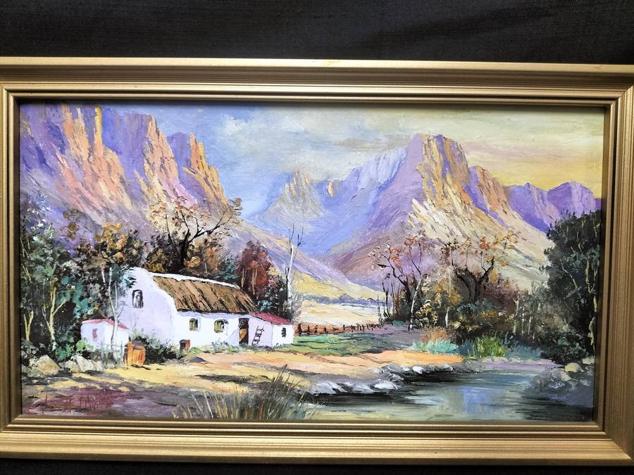 Beautiful Framed Oil On Board Farm Landscape  - Popular SA Artist - Vincent Olivier