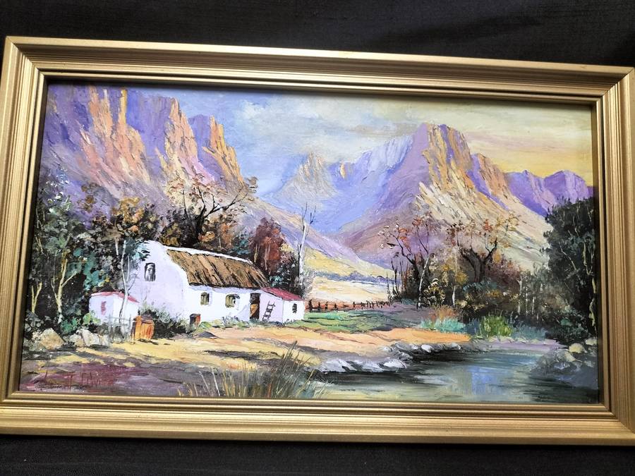 Beautiful Framed Oil On Board Farm Landscape  - Popular SA Artist - Vincent Olivier