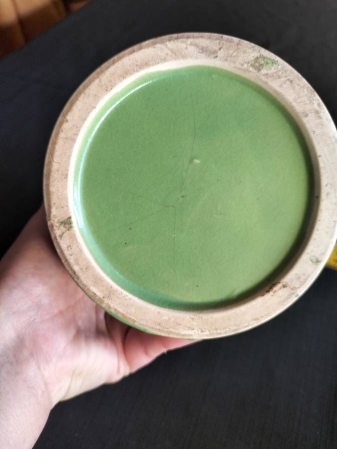 Stunning Vintage Village Cottage Green Ceramic Pitcher