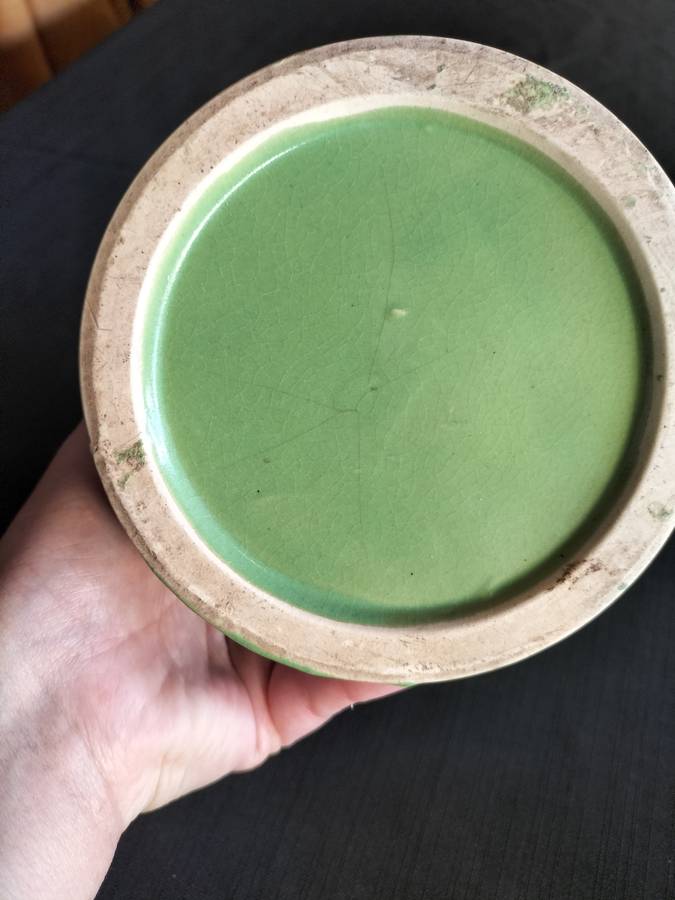 Stunning Vintage Village Cottage Green Ceramic Pitcher