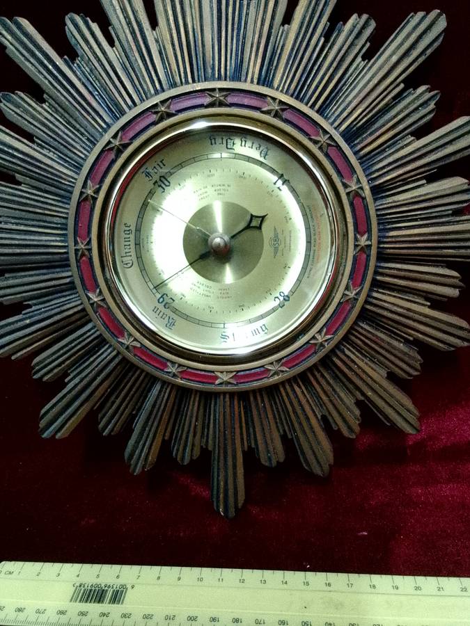 Stunning Vintage Wooden Sunburst Wall Barometer - See My Description