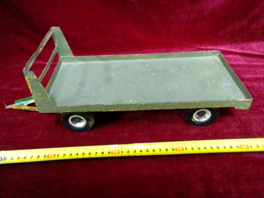 Stunning Vintage Large Steel Green Toy Trailer - View Description