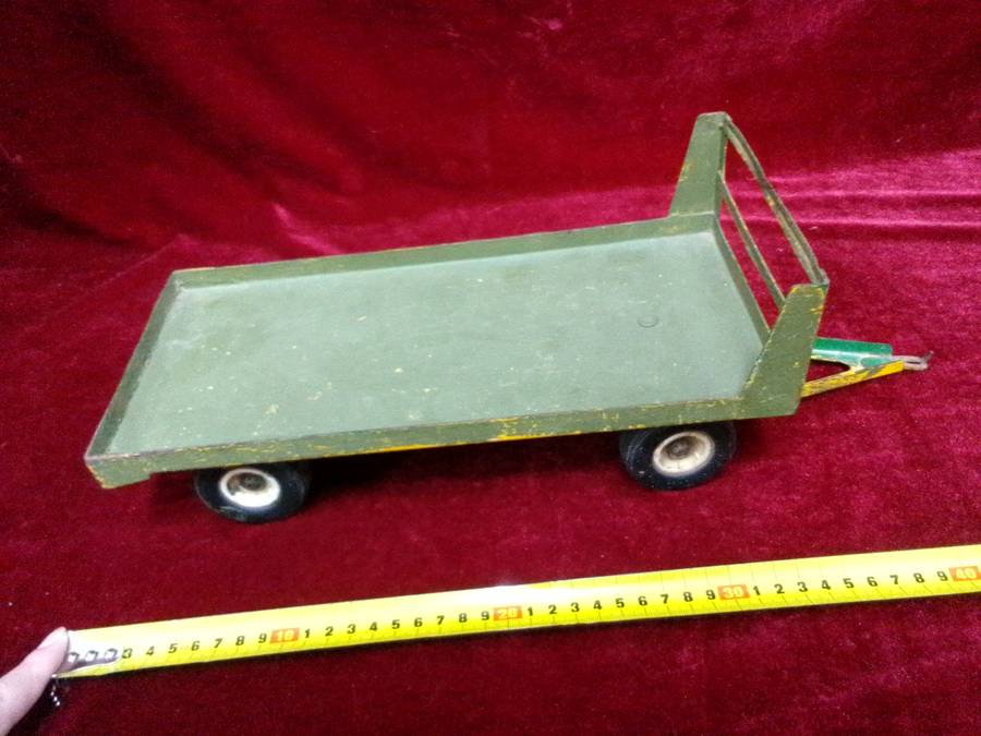 Stunning Vintage Large Steel Green Toy Trailer - View Description