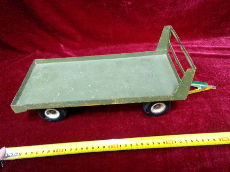 Stunning Vintage Large Steel Green Toy Trailer - View Description