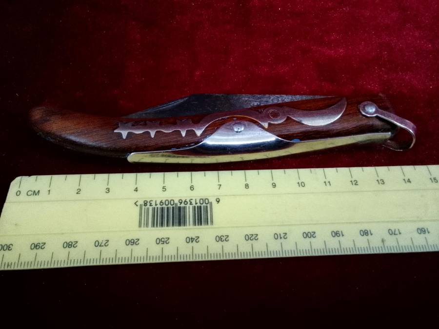 Stunning Vintage South Africa Okapi Folding Pocket Knife With Wooden Handle With Metal Designs