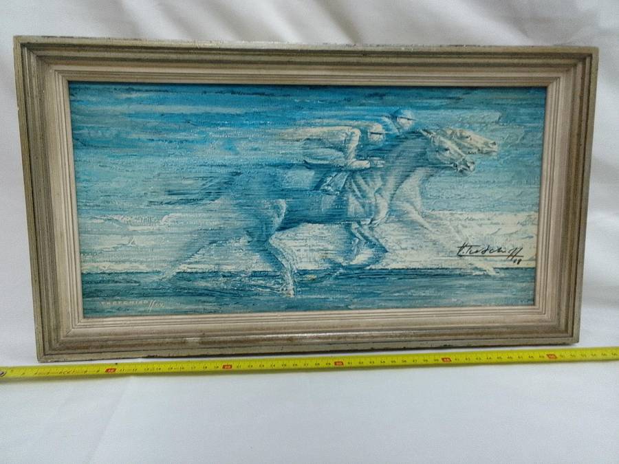 Signed 1962 Vintage Retro Print Of International Artist Vladimur Trenchikoff 1913-2006-Neck To Neck