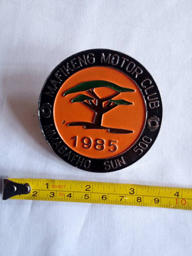 Stunning Orange And Black Vintage Mafikeng Motor Club 1985 Badge- Mmabatho Sun 500 - Good Condition