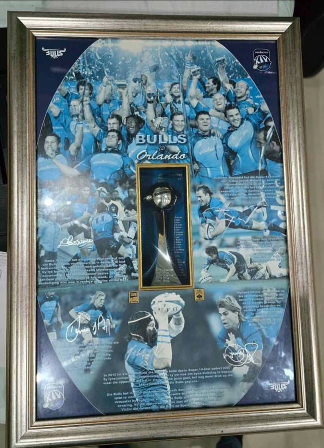 Limited Edition Framed Blue Bulls Rugby Memrobelia With Certifications