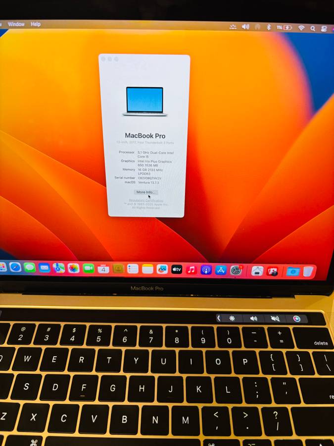 Macbook Pro 2017 13-inch Retina Display - Intel Core i5 - 16GB RAM - 1TB SSD - Touchbar & TouchID