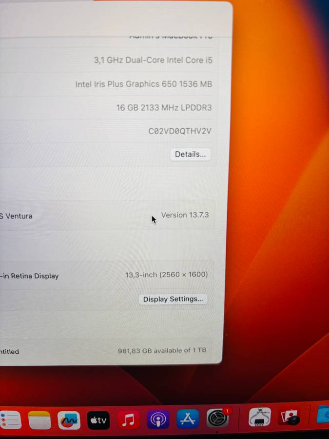 Macbook Pro 2017 13-inch Retina Display - Intel Core i5 - 16GB RAM - 1TB SSD - Touchbar & TouchID