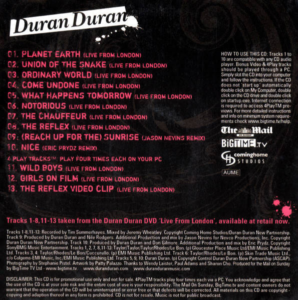 Duran Duran - 10 Track collector's edition  (The Mail on Sunday CD Promo Card Sleeve)