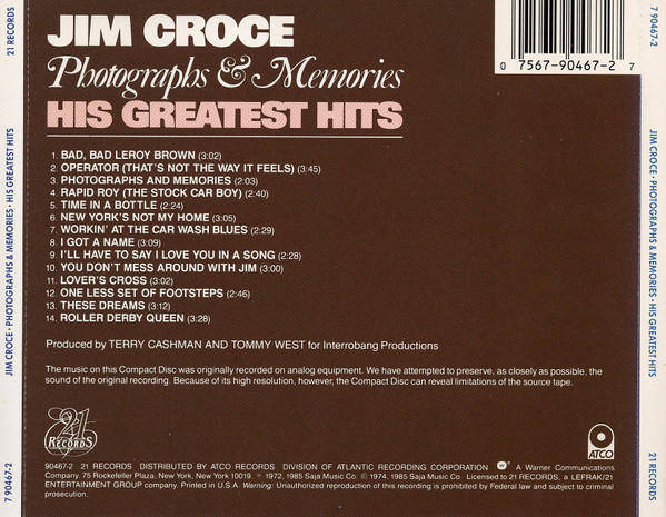 Jim Croce - Photographs & Memories - His Greatest Hits (CD)
