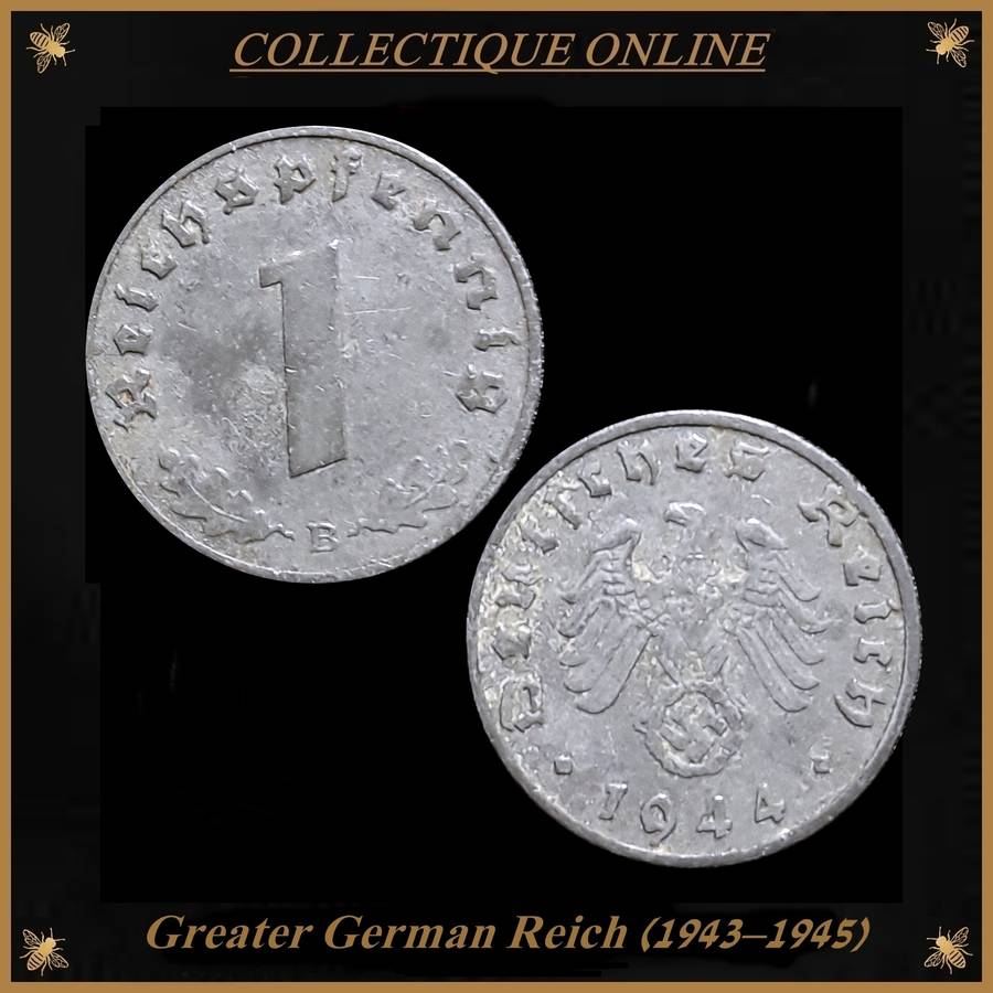 Third Reich : Great German Reich (1943-1945) : 1  Reichspfennig 1944 : Circ. Coin in Good Condition.