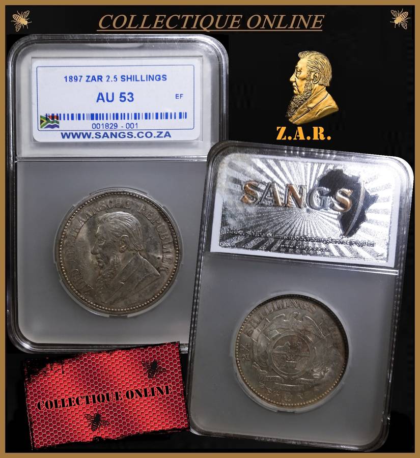 1897 : Z.A.R. : 2 1/2 SHILLINGS : EXCELLENT COIN  IN AU 53 : GRADED by S.A.N.G.S.