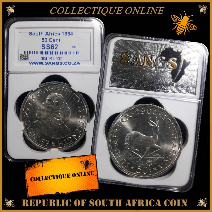 1964 : REPUBLIC of S. A. : 50 Cent : LOW MINTED : 25.000 : GRADED SS 62 : GRADE By S.A.N.G.S.