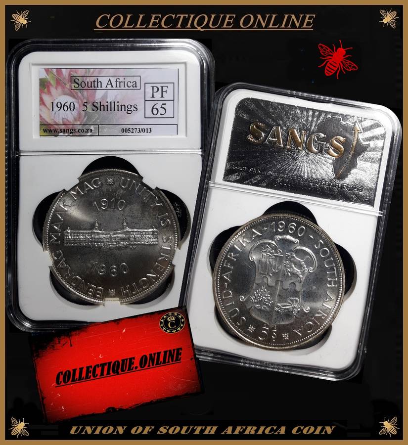 1960 : Union of S. A. : 5 SCHILLINGS : LOW MINTED : 3.360 : GRADED PF 65 : GRADE By S.A.N.G.S.