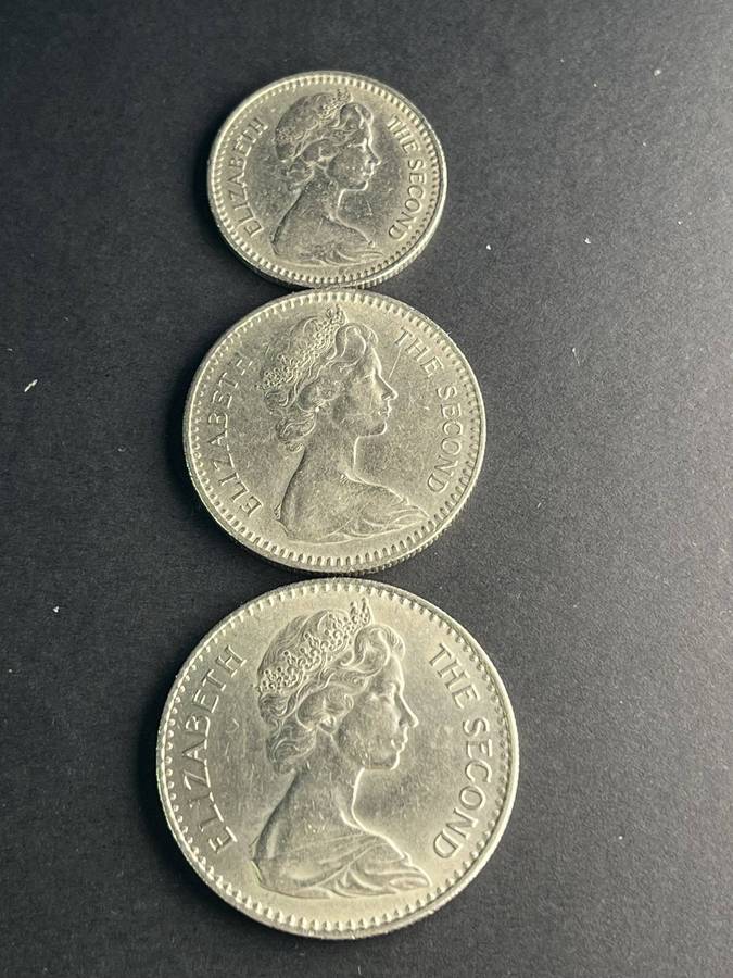 1954 Rhodesian, 10 cents, 20 cents, 25 cents coins