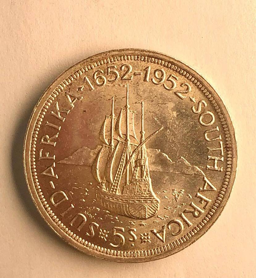 300th anniversary founding of Cape Town. Five shilling .500 silver