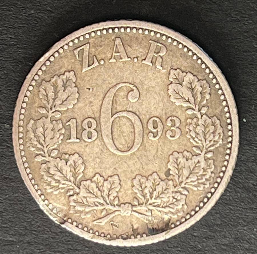 ZAR 6 pence 1893 silver mintage 96000