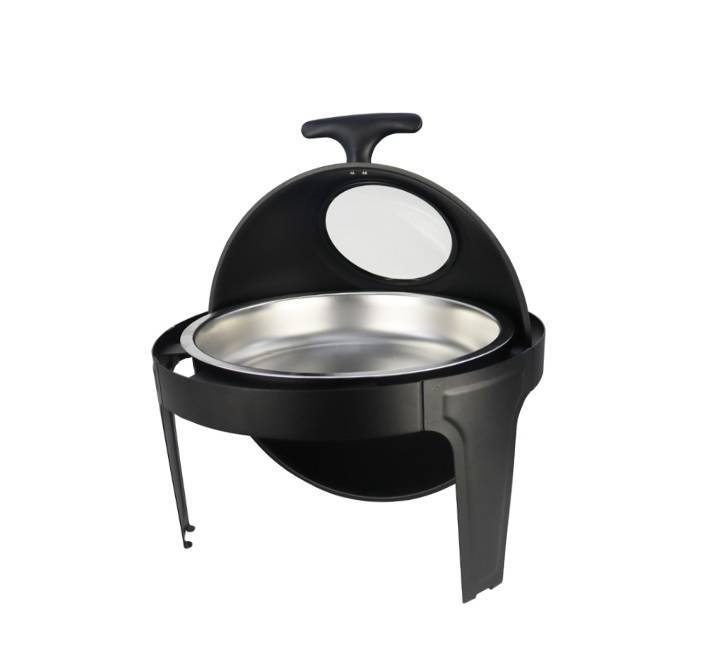 Roll Top Chafing Dish Round with Window -black l Single Pan