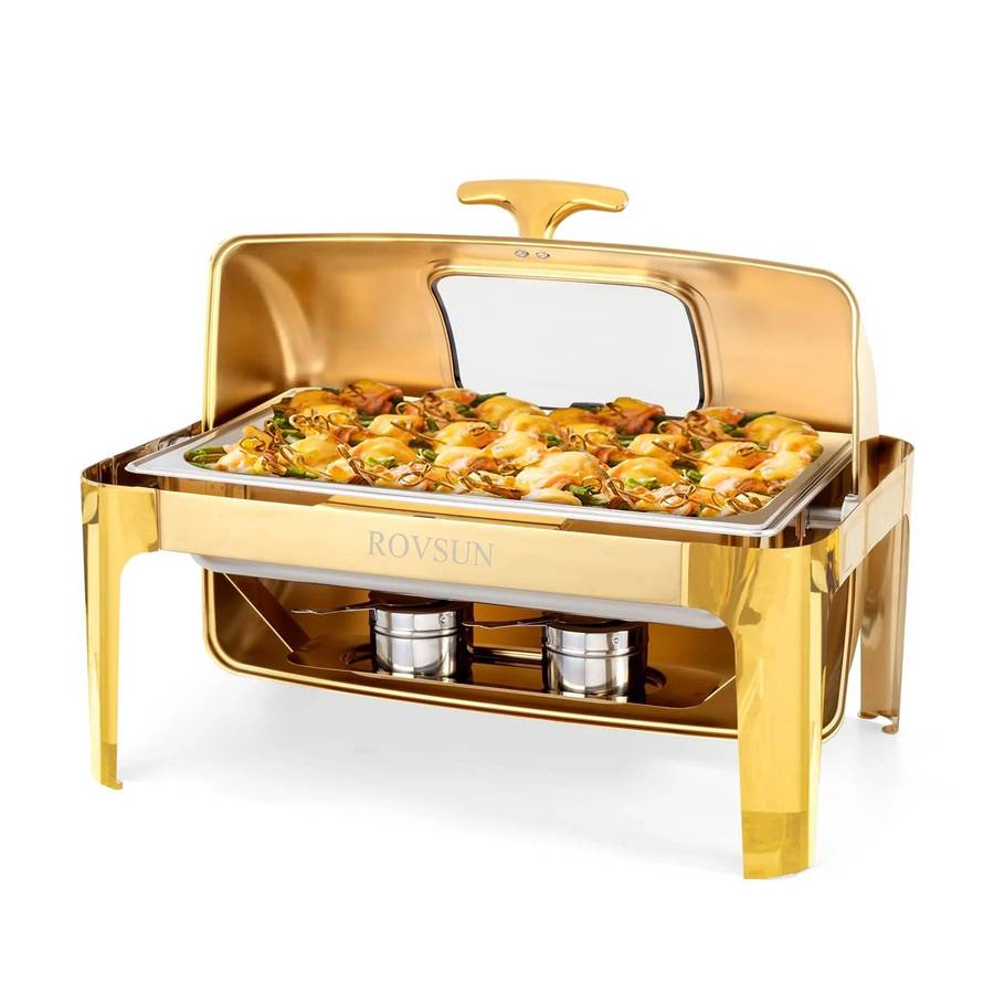 Gold Rectangle Chafing Dish With Window - 13 L