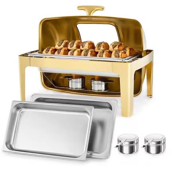Gold Rectangle Chafing Dish With Window - 13 L