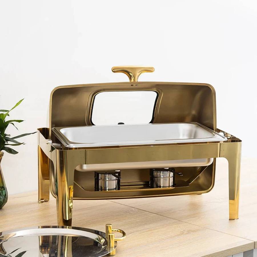 Gold Rectangle Chafing Dish With Window - 13 L