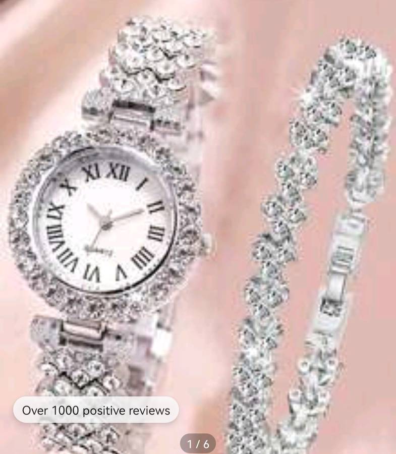Wow amazing luxurious woman 2pc diamond decor watch