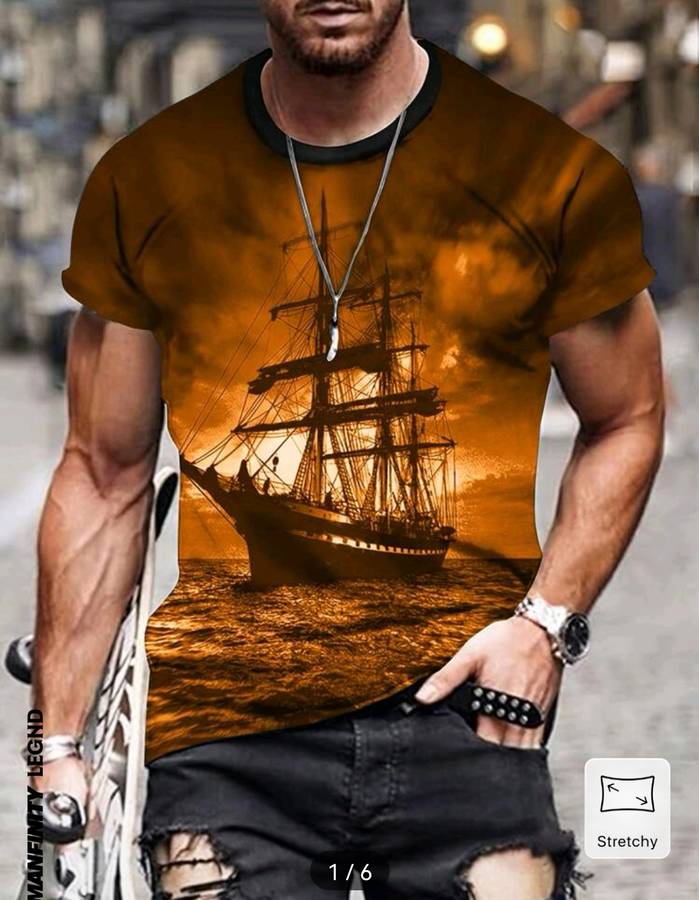 Wow amazing luxurious Men's Manfinity boat printed T shirt.